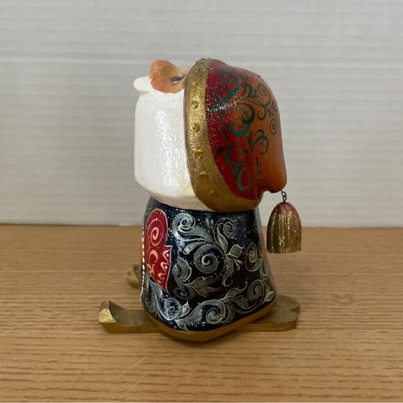 Vintage Russian Handcrafted Wooden Santa Figurine Signed Hand Painted Christmas - Picture 2 of 11